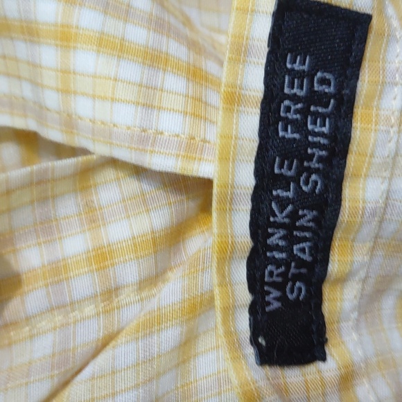 USED VAN HEUSEN BUTTON DOWN YELLOW CHECKERED SHIRT SHORT SLEEVE L 16-16 1/2 - Picture 12 of 12